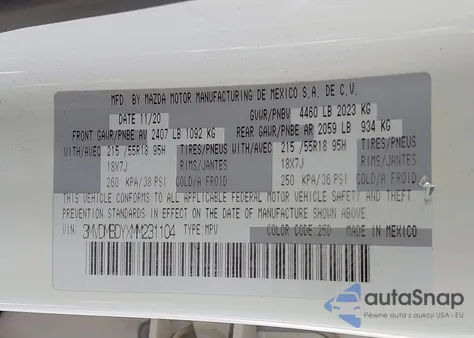 2021 Mazda Cx-30 2.5 Turbo Premium из США, поврежденный, VIN 3MVDMBDYXMM231104